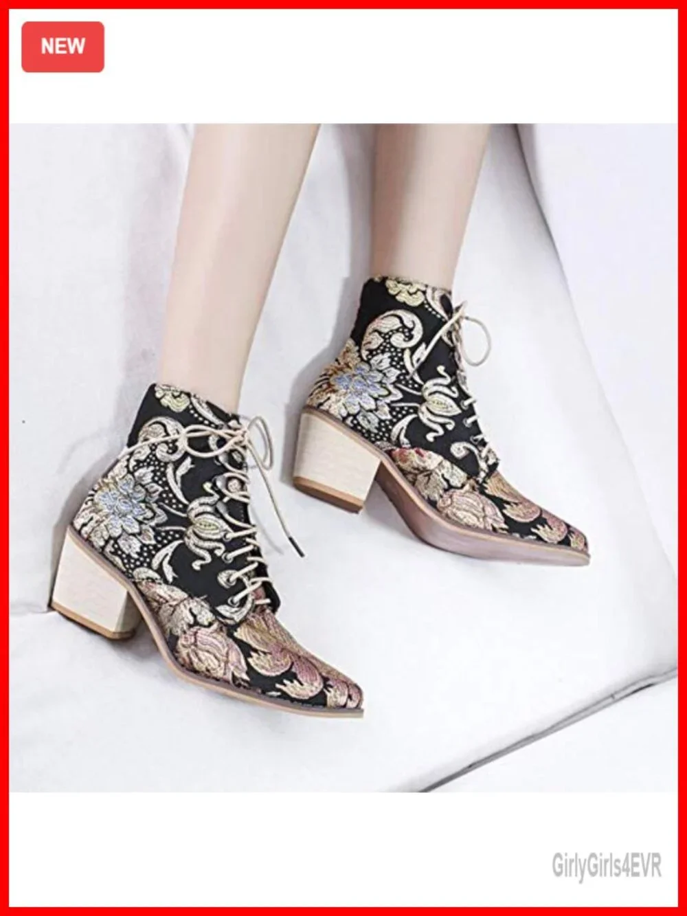 Vintage Floral Embroidered Cowboy Boots Suede Block Heel Ankle Booties